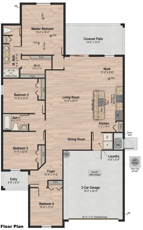 Floor plan for 4 beds, 2 baths, 1857 sqft